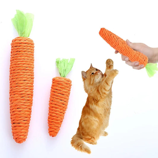 Juguete para gatos con sonido de zanahoria, resistente a mordeduras, cuerda de papel, rascador, dientes limpios, juego interactivo, juguete masticable de zanahoria para gatos.