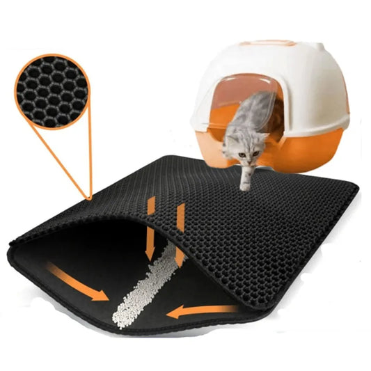 Alfombrilla para arena de gatos antideslizante, grande, con filtro, de doble capa, resistente al desgaste, impermeable, suministros de limpieza para mascotas