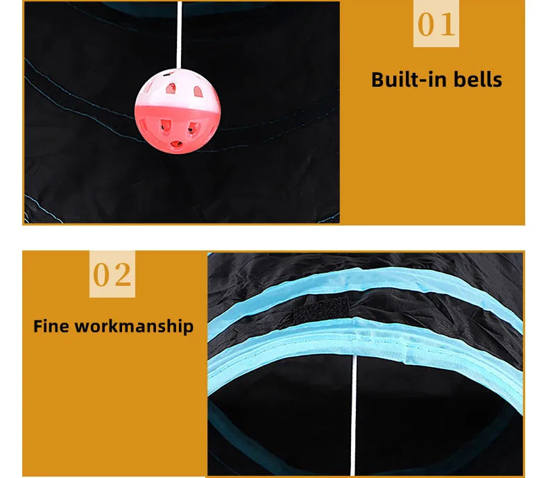 Túnel para gatos, suministros para mascotas, túnel de juego plegable para gatos, juguete transpirable para gatos, barril de perforación para interiores, papel ruidoso