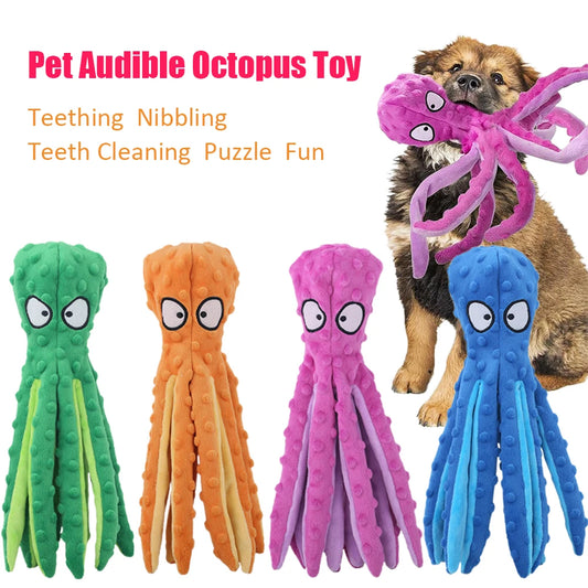 Juguetes vocales para perros, pulpo de peluche suave sin relleno, juguetes educativos para la dentición de cachorros, suministros para mascotas para perros pequeños y medianos.