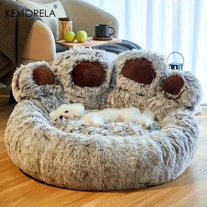 [Cute Bear Paw Bed] KEMORELA Soft Bear Paw-Shaped Plush Pet Bed | Non-Slip Bottom, Polyester & Polyester Fiber Fill - Cozy Warm Cat & Dog Bed for Small Pets, Cute Animal-Themed Home Decor