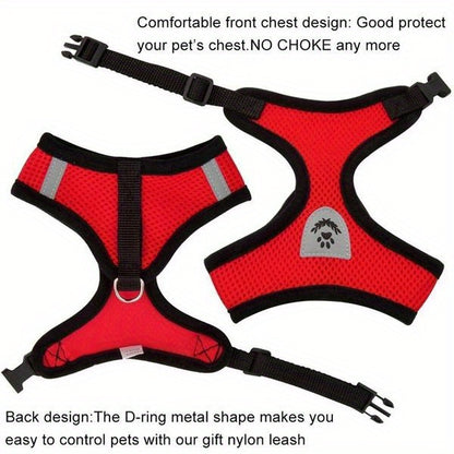 [For Dogs & Cats Reflective Harness] Reflective Pet Harness And Leash Set For Dogs And Cats, Adjustable Puppy Cat Vest Harness With Soft Mesh