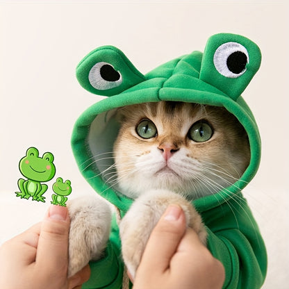 [Small Cozy Frog Hoodie] Adorable Frog-Themed Pet Hoodie - Cozy Knit Sweatshirt for Small to Extra-Small Cats, Perfect for All Seasons, Transformation, Hoodie