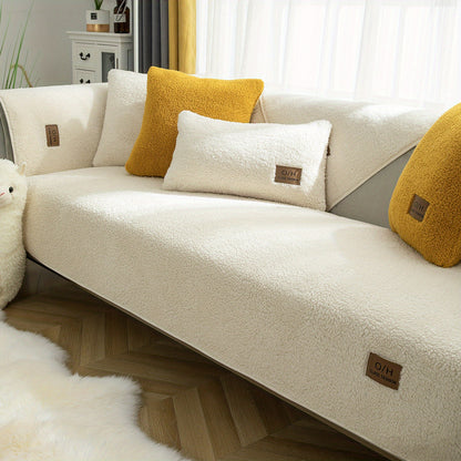 1pc Thickened Sherpa Velvet Sofa Slipcover, Pets Dog Friendly, Sherpa Fleece Sofa Couch Cover, Furniture Protector Fuzzy Non Slip Sofa Slipcover, For Bedroom Office Living Room Decor