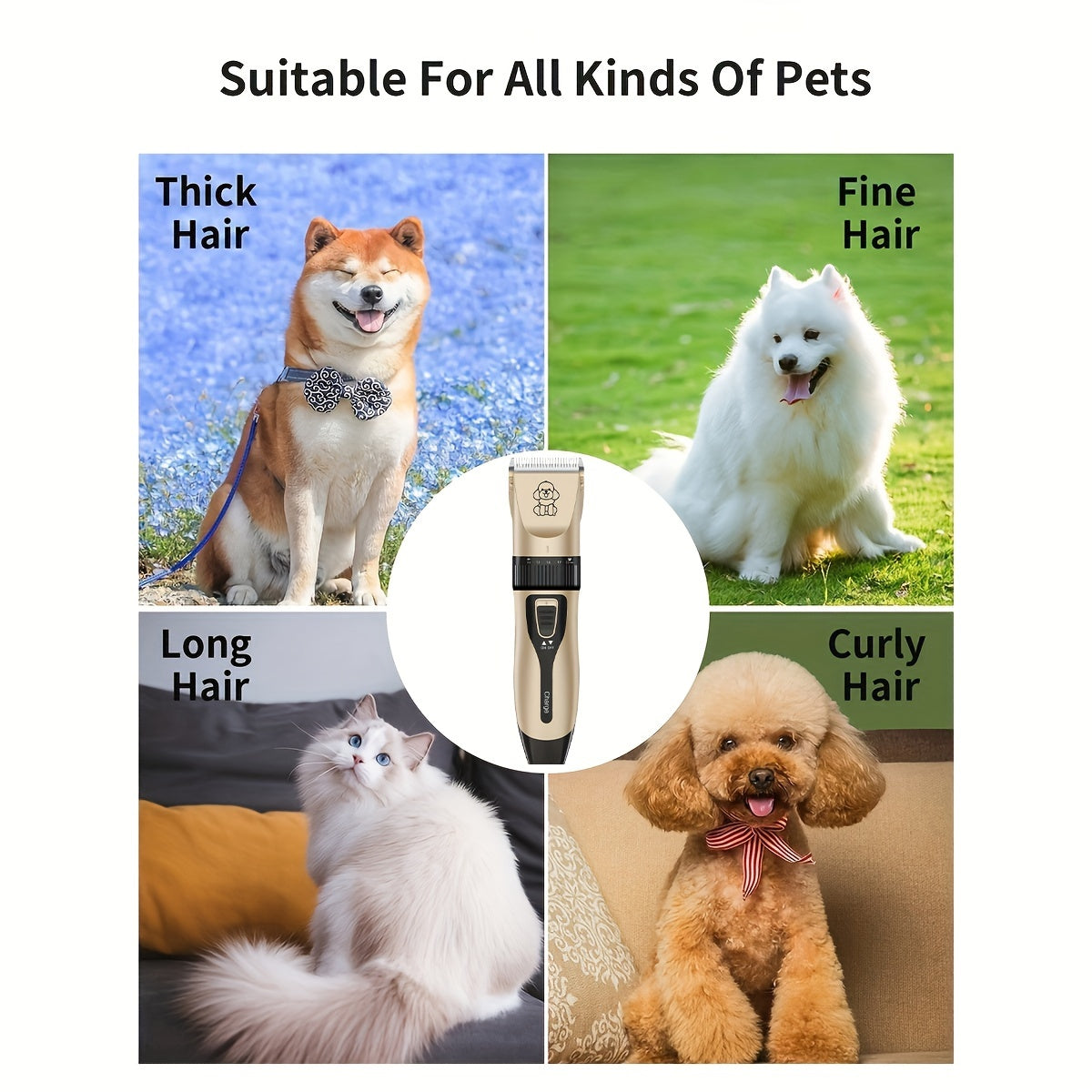 Rechargeable Low-Noise Cordless Electric Pet Clipper for Grooming Dogs and Cats, Suitable for Various Sizes and Lengths of Pet Hair, Professional Pet Salon Use
