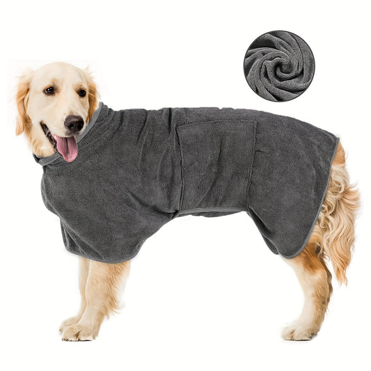 1Pc Plush Dog Bathrobe Towel - Super Absorbent, Quick Drying, Adjustable Collar and Waist, Magic Sticker, Moisture Absorption, Prevents Pet Hair Loss - Ideal for Small, Medium, Large Dogs and Cats