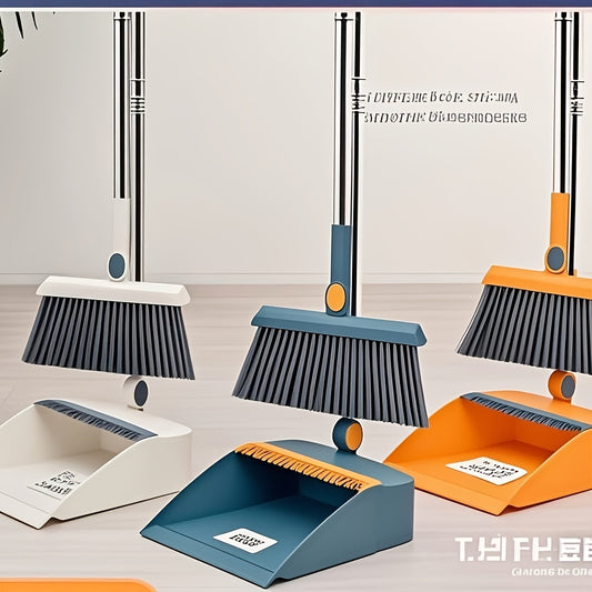 2pcs Set Of Brand New 3-in-1 Rotatable And Foldable Magnetic Suction Broom Dustpan Sweeping Set, Enlarged And Thickened Household Broom, Living Room, Bedroom Pet Hair Cleaning Broom, Non Stick Soft Hair Blue/orange/white Broo