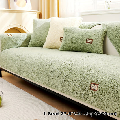 1pc Plush Sherpa Sofa Cover - Soft, Fuzzy, Non-Slip, Pet-Friendly, Thickened Furniture Protector for Bedroom, Office, Living Room Home Decor - Easy to Clean, Durable, Stain-Resistant, Machine Washable