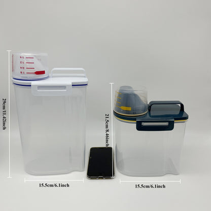 1.5kg/2kg Large Capacity Pet Food Storage Container - Airtight, Moisture-Proof, and Pest-Controlled Plastic Bucket with Measuring Cup, Handle, and Scoop Design for Easy Food Management and Freshness Preservation