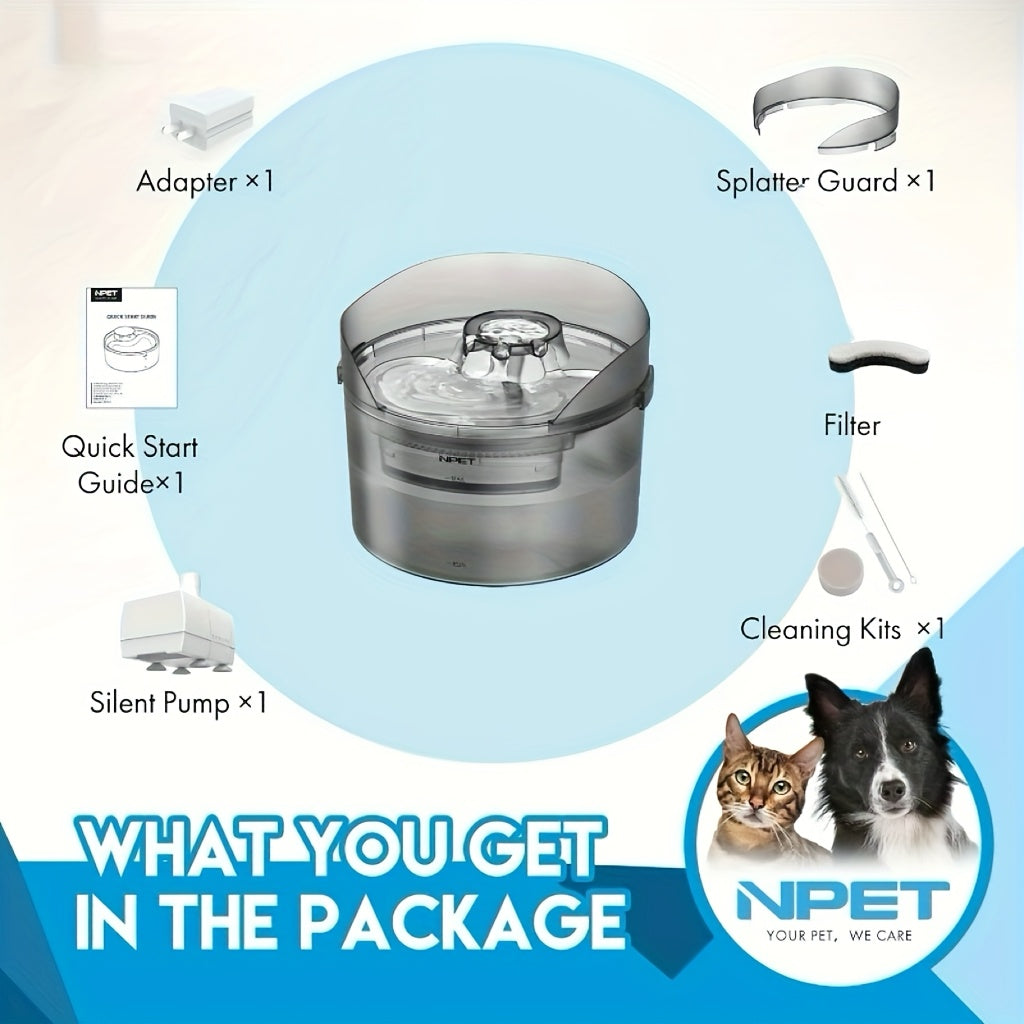 [NPET | Automatic] NPET 2 Gallon/270oz/8L Large Automatic Dog Water Fountain, DF30 Dog Water Bowl Dispenser | Pet Water Fountain with Splatter Guard, Cleaning Kit for Large Dogs & Multiple Pets, Without Battery