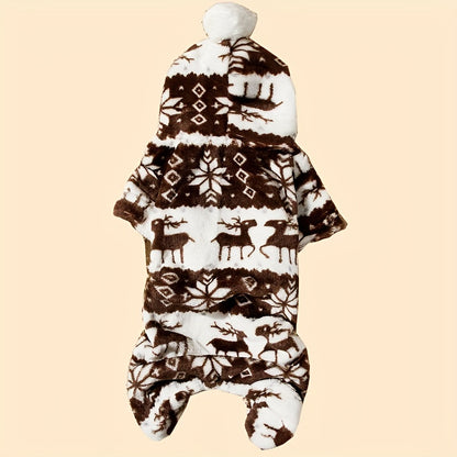 1pc Pet Christmas Reindeer Graphic Pajamas Hooded Jumpsuit For Puppy, Toy And Small Dog for stocking stuffers