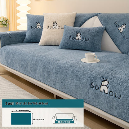 1pc Thickened Sherpa Sofa Slipcover - Soft Fuzzy Pet-Friendly Couch Protector Cover with Non-Slip Backing - Perfect Furniture Protector for Bedroom, Office, Living Room Home Decor