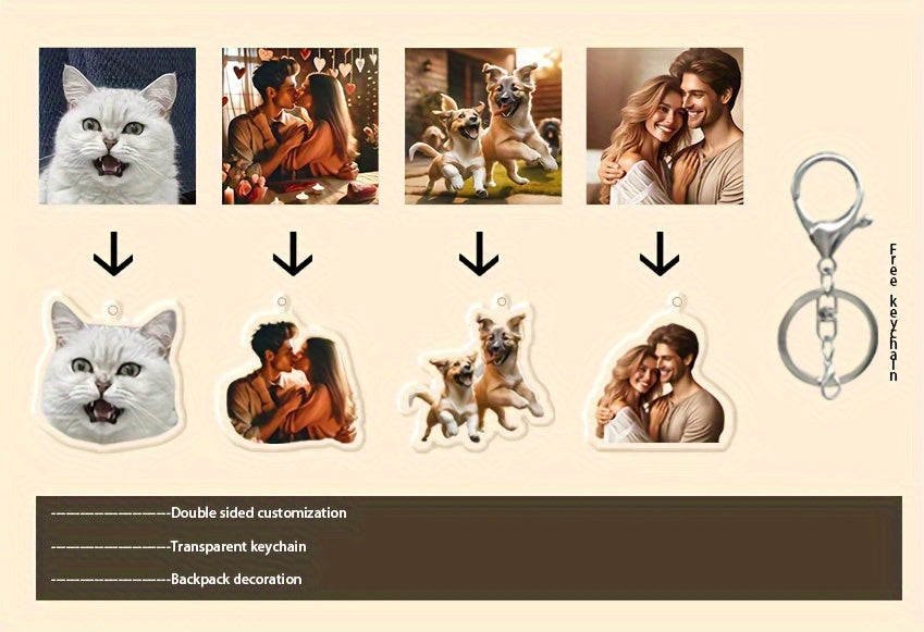 [Customized]1pc/3pcs Photo Custom Acrylic Key Pendant, Special-shaped Acrylic Car Key Chain, Backpack Pendant, Lovers, Friends, Pets And Other, Double-sided Effect, Customized Special-shaped Effect According To Photo