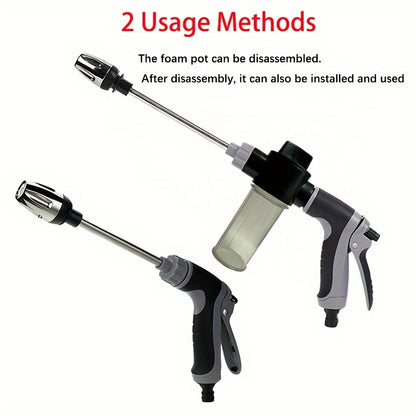 [1pc High-Pressure Car Washing Gun] 1pc Portable High-Pressure Car Washing Water Gun, 3/4 Inch And 1/2 Inch Quick Connection Adapter, Multi-Function Garden Hose Nozzle, Adjustable Thickening Rod Spray, Suitable for Car Cleani