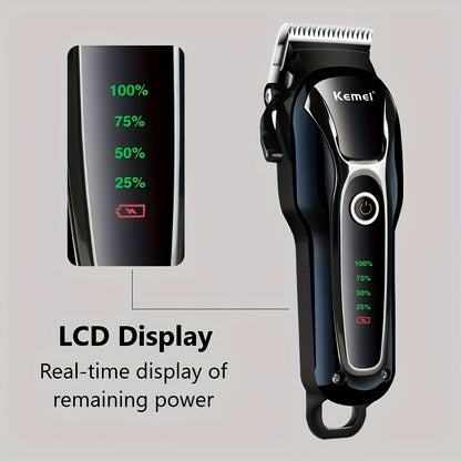 Kemei Pet Hair Clipper for Dogs & Cats - Quiet 5W Motor, USB Rechargeable, LCD Display, 10 Detachable Combs, Nail File, Accessory Colors Vary
