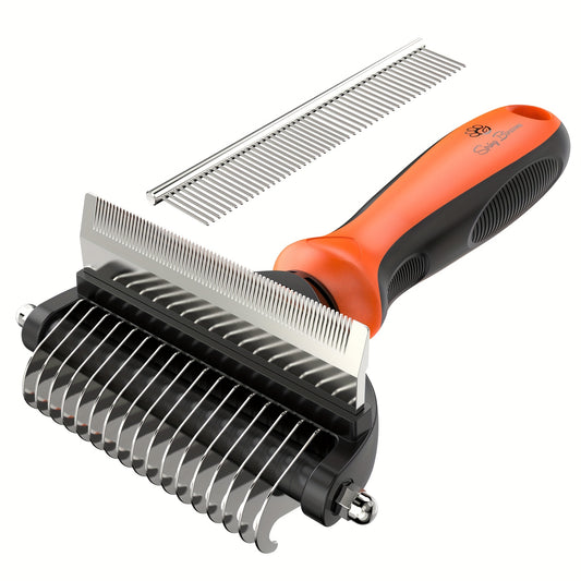 2 in 1 Professional Grooming Rake for Cats & Dogs-Dematting Comb for Easy Mats & Tangles Removing,Hair Removal Cleaner for Pets, Without Battery