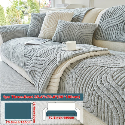 1pc Plush Non-Slip Sofa Cover, Modern Luxury, Pet-Friendly, Breathable, Fashionable Home Decor, Suitable for Living Room, Bedroom, Office, Polyester Fabric, Machine Washable, No Print, 250-300G Square Kilogram