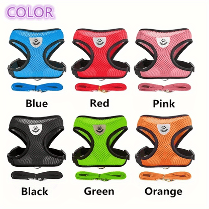 [For Dogs & Cats Reflective Harness] Reflective Pet Harness And Leash Set For Dogs And Cats, Adjustable Puppy Cat Vest Harness With Soft Mesh