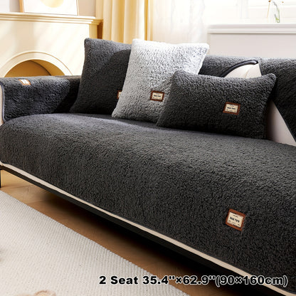 1pc Plush Sherpa Sofa Cover - Soft, Fuzzy, Non-Slip, Pet-Friendly, Thickened Furniture Protector for Bedroom, Office, Living Room Home Decor - Easy to Clean, Durable, Stain-Resistant, Machine Washable