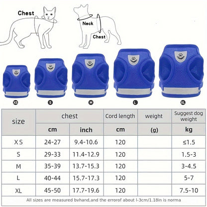 Super-Breathable Pet Harness & Leash Set - Escape-Proof, Adjustable Vest with Reflective Stripes for Kitten, Puppy & Small Dogs - Stylish Comfort and Enhanced Control