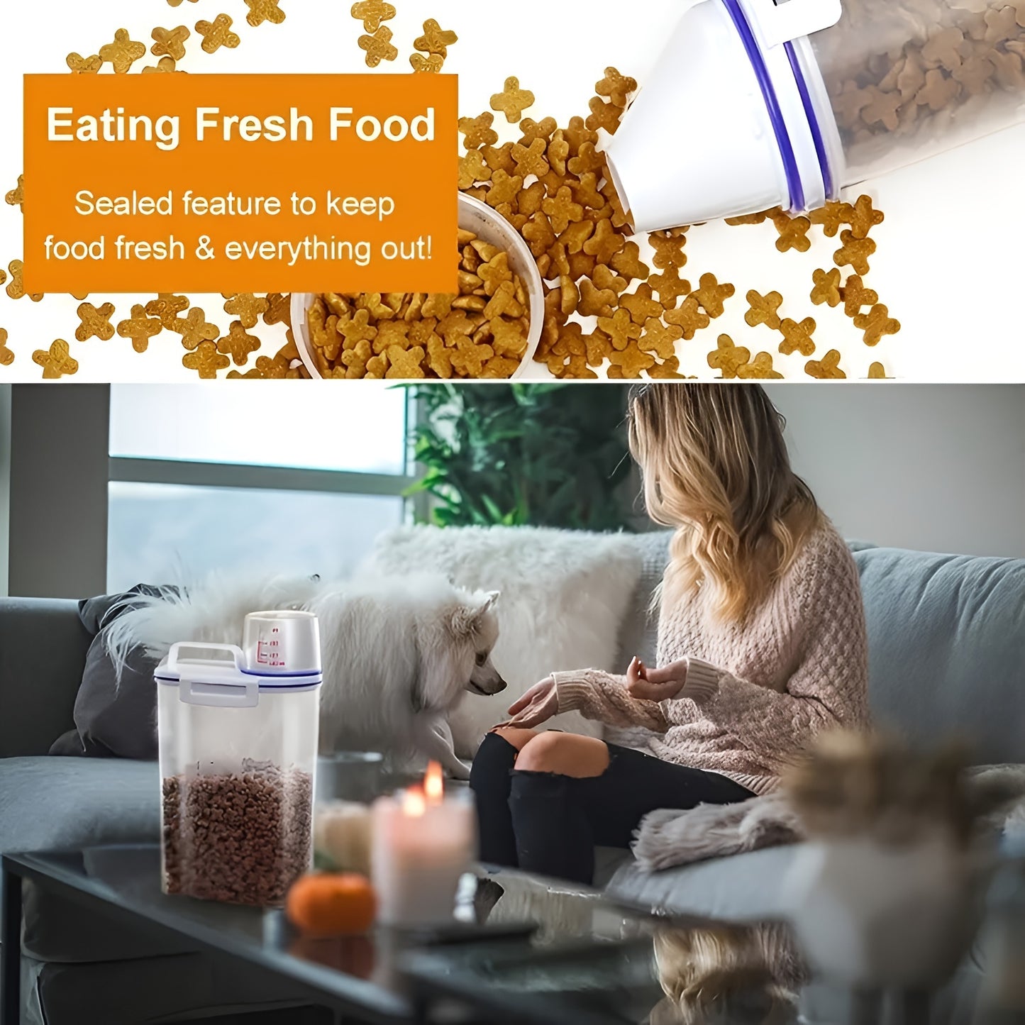 1.5kg/2kg Large Capacity Pet Food Storage Container - Airtight, Moisture-Proof, and Pest-Controlled Plastic Bucket with Measuring Cup, Handle, and Scoop Design for Easy Food Management and Freshness Preservation