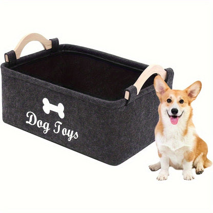 [1pc Pet Toy Box Organizer] 1pc Felt Pet Toy Box, Dog Toy Box, Storage Basket Chest Organizer For Organizing Pet Toys, Blankets, Leashes And Food