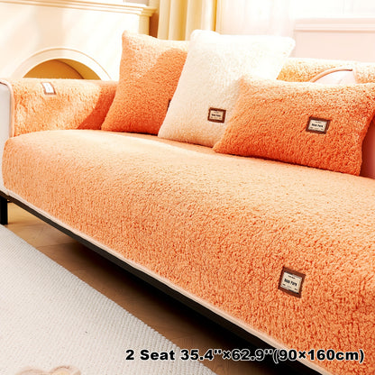 1pc Plush Sherpa Sofa Cover - Soft, Fuzzy, Non-Slip, Pet-Friendly, Thickened Furniture Protector for Bedroom, Office, Living Room Home Decor - Easy to Clean, Durable, Stain-Resistant, Machine Washable