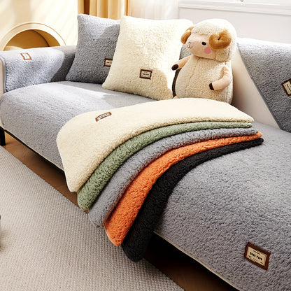 1pc Plush Sherpa Sofa Cover - Soft, Fuzzy, Non-Slip, Pet-Friendly, Thickened Furniture Protector for Bedroom, Office, Living Room Home Decor - Easy to Clean, Durable, Stain-Resistant, Machine Washable
