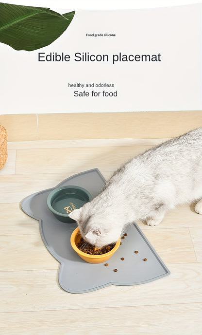 Pet Feeding Mat For Dogs & Cats, Thin Silicone Waterproof Cat Food Mat Cat Bowl Mat With Raised Edge, Cat Placemat
