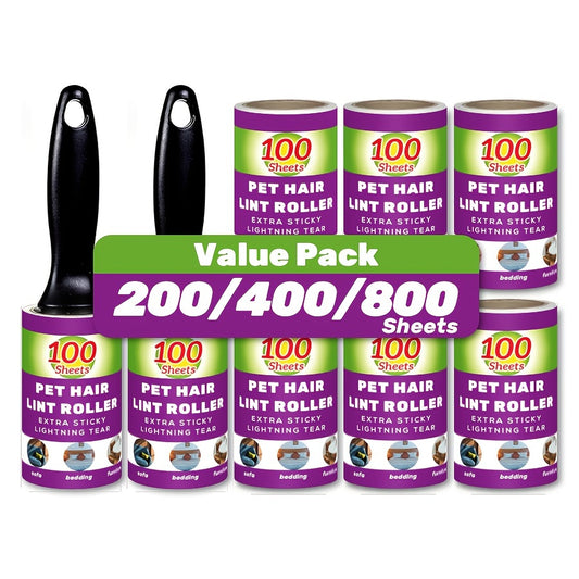 Value Pack of 200/400/800 Sheets of Pet Hair Removal Rollers, Featuring Refillable Sticky Rollers That Are Easy to Tear. Ideal for Removing Stubborn Pet Hair, These Portable Lint Rollers Are Suitable for Furniture, Carpets, C
