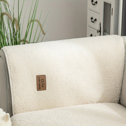 1pc Thickened Sherpa Velvet Sofa Slipcover, Pets Dog Friendly, Sherpa Fleece Sofa Couch Cover, Furniture Protector Fuzzy Non Slip Sofa Slipcover, For Bedroom Office Living Room Decor