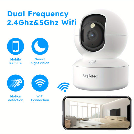 [BoyKeep WiFi Smart Camera] BoyKeep 5g/2.4ghz WiFi Smart Camera, 2K High-definition Indoor Safety Monitor with 360° Panoramic Surveillance, Night Vision, Two-way Calls, SD Card and Cloud Storage, Christmas Gifts for Pets, Ze