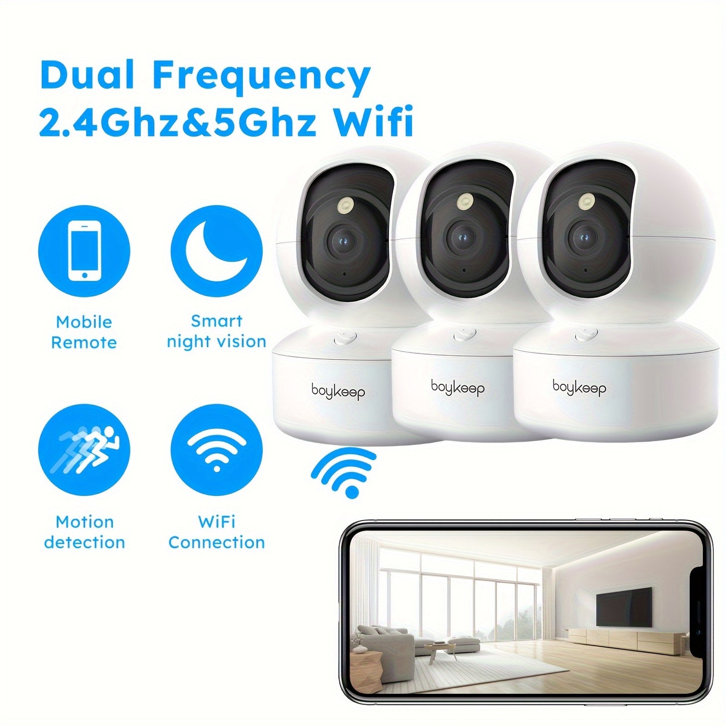 [BoyKeep WiFi Smart Camera] BoyKeep 5g/2.4ghz WiFi Smart Camera, 2K High-definition Indoor Safety Monitor with 360° Panoramic Surveillance, Night Vision, Two-way Calls, SD Card and Cloud Storage, Christmas Gifts for Pets, Ze