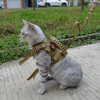 [Durable Cat Vest] Durable 600D Nylon Tactical Cat Vest with Adjustable Straps & Red Cross Patch | Chest Harness for Small Dogs & Cats, Secure Leash Attachment, Ergonomic Design for Training & Outdoor Adventures, Cat Vest Har