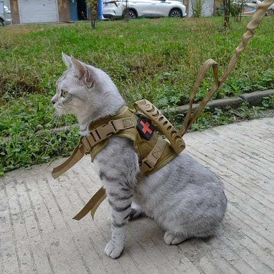 [Durable Cat Vest] Durable 600D Nylon Tactical Cat Vest with Adjustable Straps & Red Cross Patch | Chest Harness for Small Dogs & Cats, Secure Leash Attachment, Ergonomic Design for Training & Outdoor Adventures, Cat Vest Har