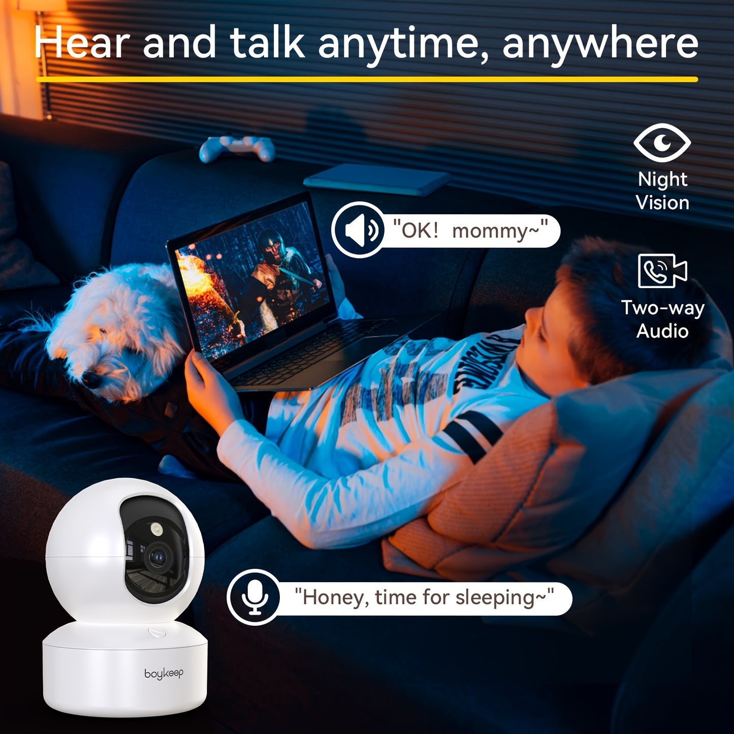 [BoyKeep WiFi Smart Camera] BoyKeep 5g/2.4ghz WiFi Smart Camera, 2K High-definition Indoor Safety Monitor with 360° Panoramic Surveillance, Night Vision, Two-way Calls, SD Card and Cloud Storage, Christmas Gifts for Pets, Ze