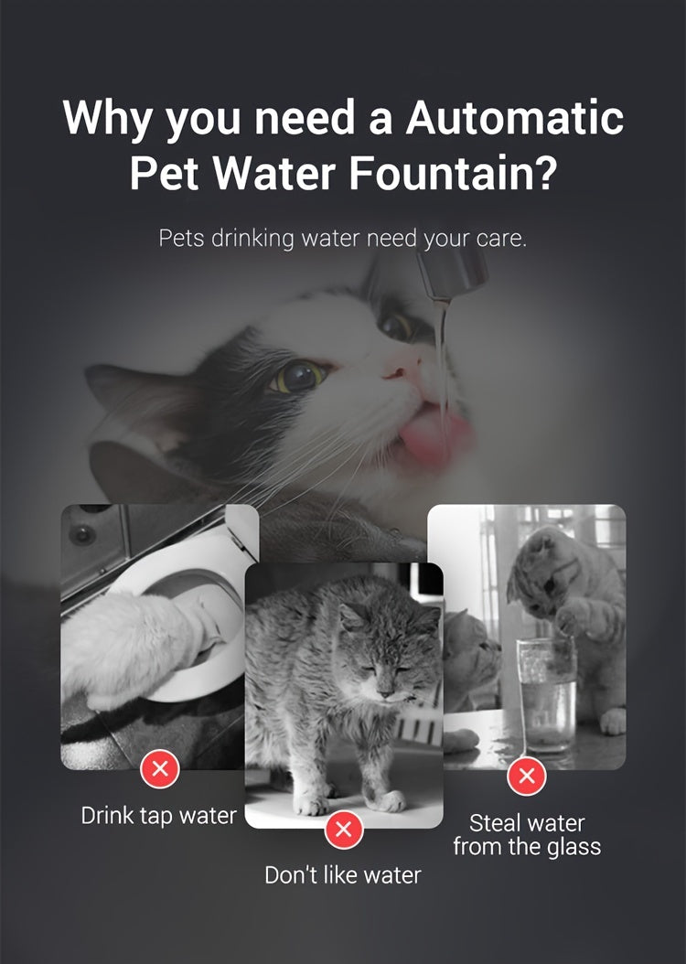 [Smart Pet Water Fountain] USB Rechargeable Smart Pet Water Fountain - Automatic Water Circulation, Filter, Keeps Pets Hydrated In Summer For Cats & Dogs