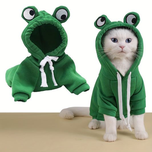 [Small Cozy Frog Hoodie] Adorable Frog-Themed Pet Hoodie - Cozy Knit Sweatshirt for Small to Extra-Small Cats, Perfect for All Seasons, Transformation, Hoodie