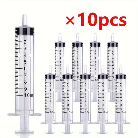 10pcs 10mL Plastic Syringes with Needles & Covers - Perfect for Oral, Lab, Measurement, Watering, Supplement, Pets, Medical Students, Oil & Glue Applicators