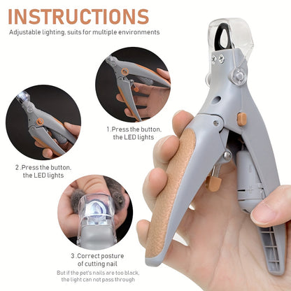 1pc LED Illuminated Pet Nail Clipper - Precision Stainless Steel Blade, Non-slip Comfort Grip, Safety Guard to Prevent Over-trimming - Perfect Grooming Tool for Dogs and Cats