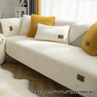 1pc Thickened Sherpa Velvet Sofa Slipcover, Pets Dog Friendly, Sherpa Fleece Sofa Couch Cover, Furniture Protector Fuzzy Non Slip Sofa Slipcover, For Bedroom Office Living Room Decor