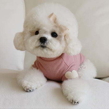 1pc Cozy Fleece Dog Sweater with Heart Design, Polyester Pullover, Machine Washable, for Small to Medium Breeds, Suitable for All Seasons, with Valentine'S Day Gift for Pets