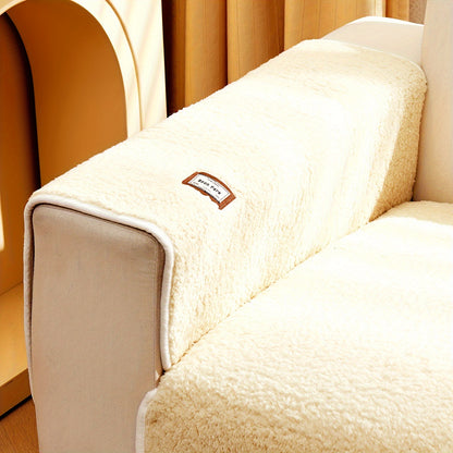 1pc Plush Sherpa Sofa Cover - Soft, Fuzzy, Non-Slip, Pet-Friendly, Thickened Furniture Protector for Bedroom, Office, Living Room Home Decor - Easy to Clean, Durable, Stain-Resistant, Machine Washable