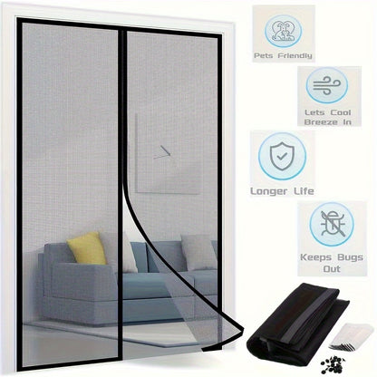 1pc Heavy-Duty Magnetic Screen Door With Full Frame Hook & Loop, Durable Polyester Mesh Curtain For Fresh Air Circulation, Easy Entry For Pets, Kid Friendly, Bug & Insect Proof, Fits Doors Up To 38x82 Inches