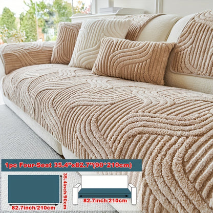 1pc Plush Non-Slip Sofa Cover, Modern Luxury, Pet-Friendly, Breathable, Fashionable Home Decor, Suitable for Living Room, Bedroom, Office, Polyester Fabric, Machine Washable, No Print, 250-300G Square Kilogram