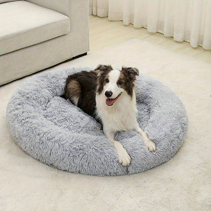1pc Extra-Large Long Plush Dog Bed - Cozy Round Sleeping Nest for Pets - Luxury Sofa Cushion with Calming Effect - Machine-Washable