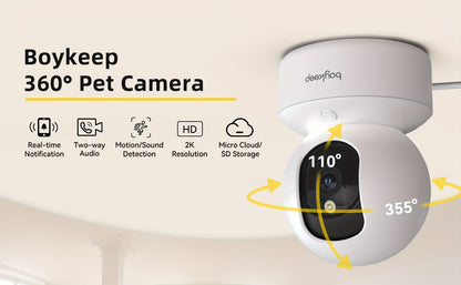 [BoyKeep WiFi Smart Camera] BoyKeep 5g/2.4ghz WiFi Smart Camera, 2K High-definition Indoor Safety Monitor with 360° Panoramic Surveillance, Night Vision, Two-way Calls, SD Card and Cloud Storage, Christmas Gifts for Pets, Ze
