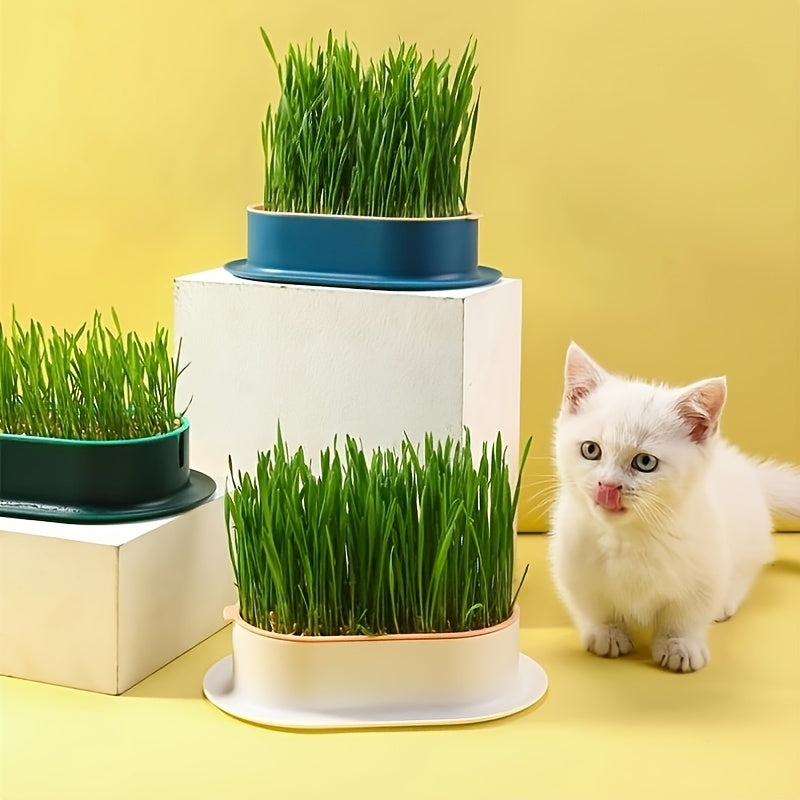 [Hydroponic Cat Grass] 1pc Hydroponic Cat Grass Growing Pot | Plastic Pet Bowl, Without Seeds
