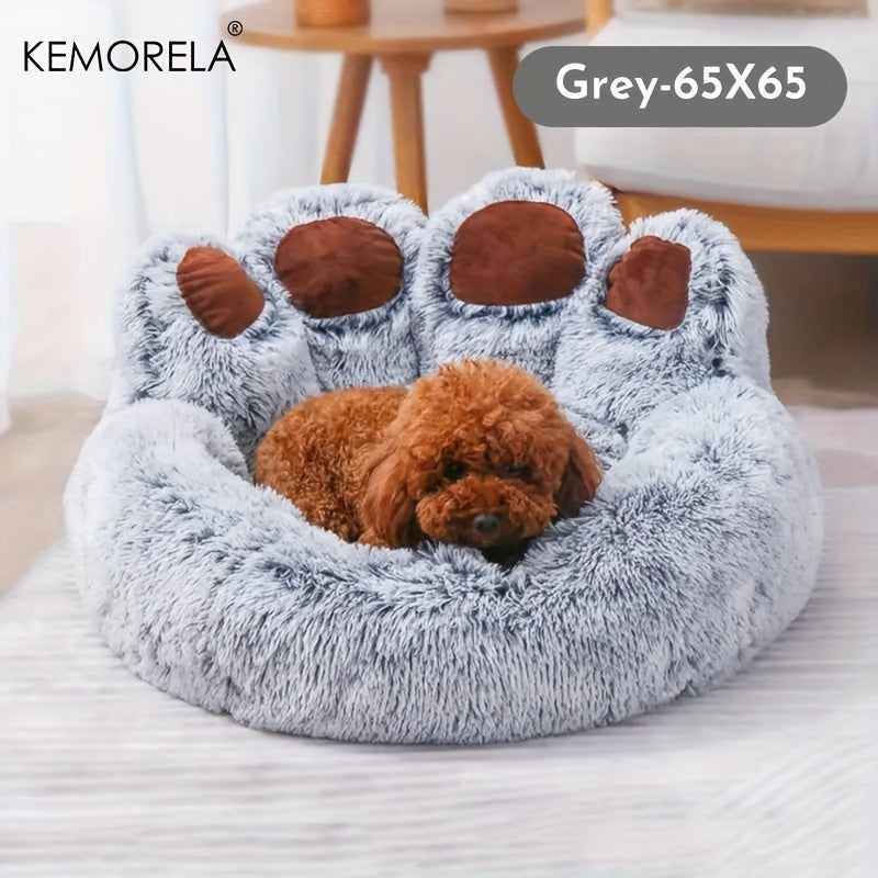 [Cute Bear Paw Bed] KEMORELA Soft Bear Paw-Shaped Plush Pet Bed | Non-Slip Bottom, Polyester & Polyester Fiber Fill - Cozy Warm Cat & Dog Bed for Small Pets, Cute Animal-Themed Home Decor