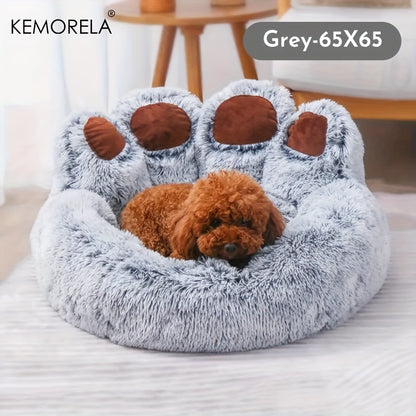 [Cute Bear Paw Bed] KEMORELA Soft Bear Paw-Shaped Plush Pet Bed | Non-Slip Bottom, Polyester & Polyester Fiber Fill - Cozy Warm Cat & Dog Bed for Small Pets, Cute Animal-Themed Home Decor